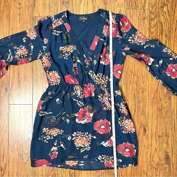 Lulus Pretty Pretender Navy Floral Print Long Sleeve Faux Wrap Dress Size Medium - Picture 15 of 17